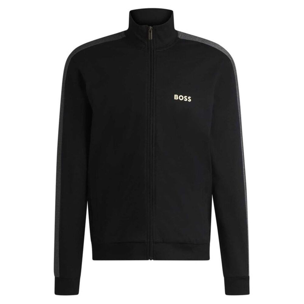 Boss Mens Mock Neck Track Jacket / Black/Gold